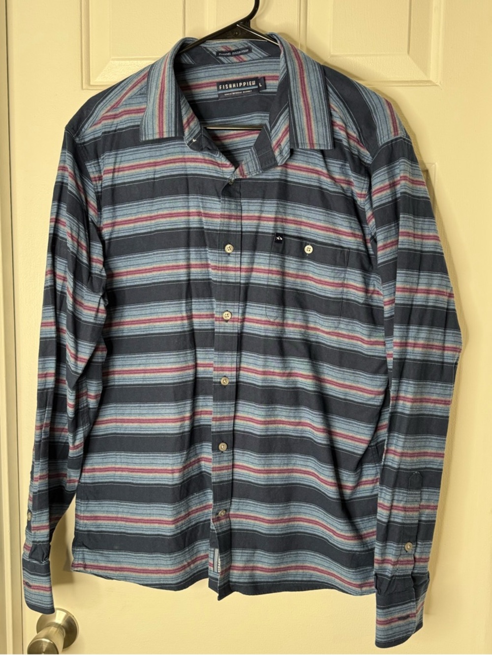 Fish Hippie Men’s Blue Striped Long-Sleeve Button-Down Flannel Shirt